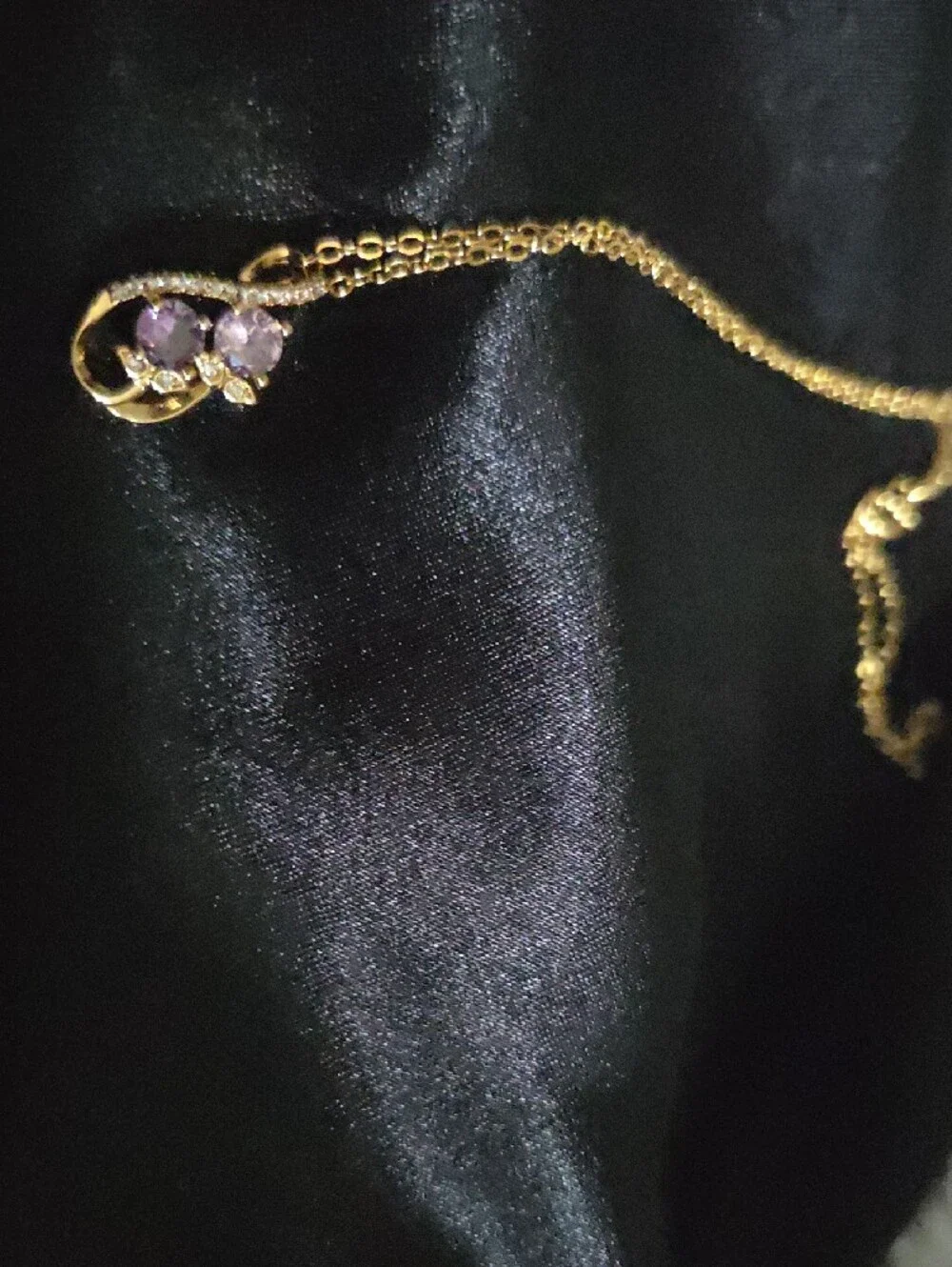 Gold Music Note Pendant Necklace with Purple Gemstones
